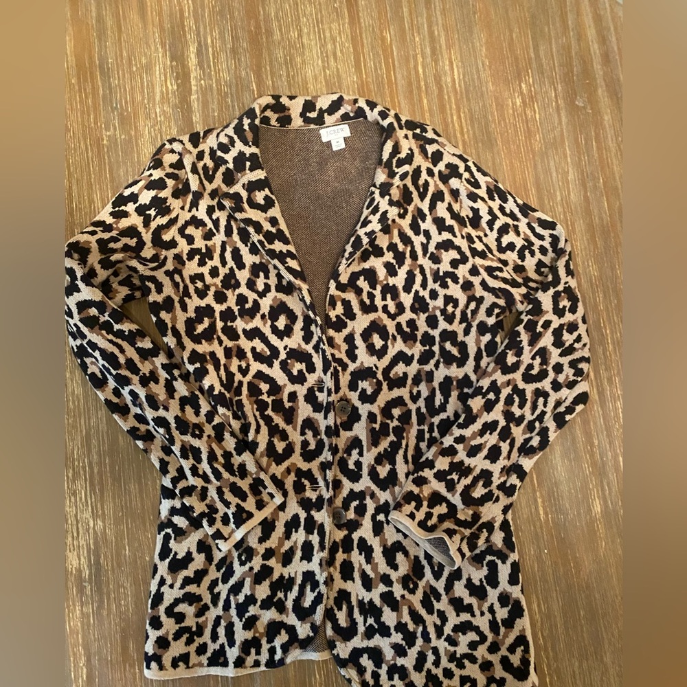 J Crew Leopard print sweater knit blazer size M medium